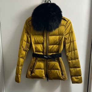 Burberry Yellow Puffer Jacket with Black Fur Collar